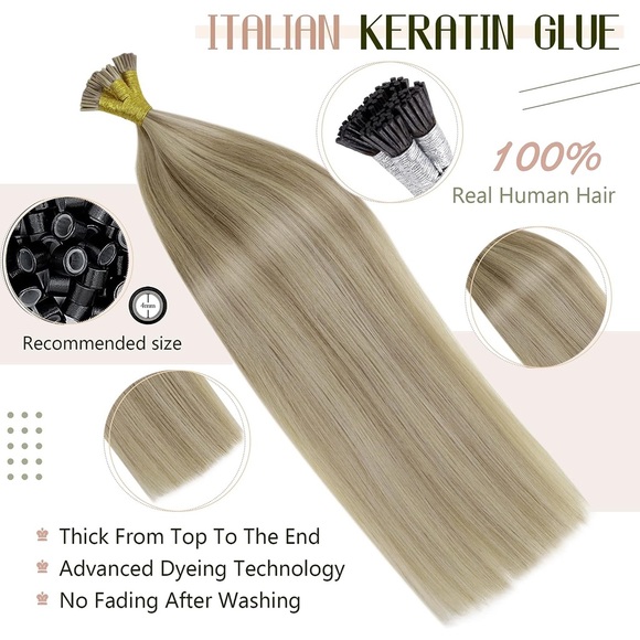 HUMAN HAIR Mixed Blonde Keratin I-Tip Extensions 18in 50g - Picture 2 of 14